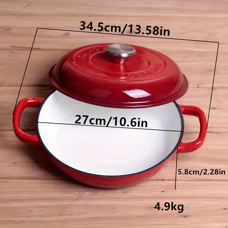 Multi-functional Cast Iron Enamel Braiser Pot with Non-Stick Flat Bottom for Soup, Stews, and Hotpots - Versatile Cookware for Your Kitchen