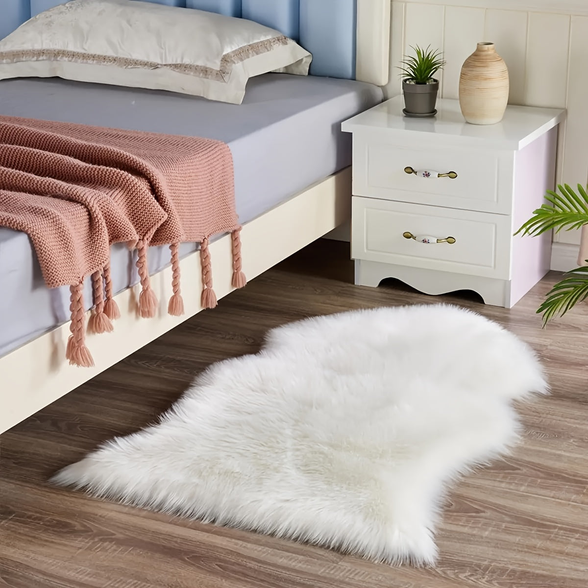 One piece of Faux Fur Rug, Plush Shaggy Area Rug made from Ultra Soft Faux Sheepskin Fur. This White Fuzzy Rug can also be used as a Sheep Skin Throw Rug, Washable Fluffy Area Rug, or a Fluffy Chair Cover.