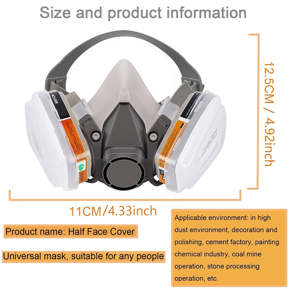 The 27pcs Reusable Half-Face Respirator Mask 6200 filters dust, smoke, asbestos, chemicals, and other airborne particles during painting, spraying, and polishing processes.