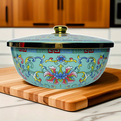 Sturdy Enamel Mixing Bowl with Lid - Spacious Salad Basin for Kitchen & Dining Room Use