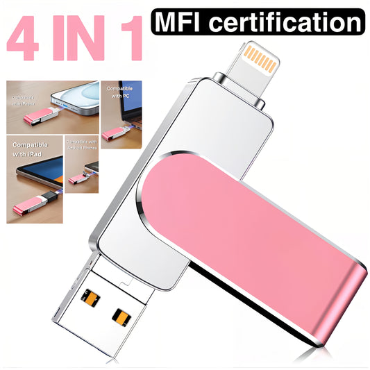 iPhone Photo Stick with MFi certification, available in 256GB, 128GB, and 64GB options - suitable for storing photos, videos, and contacts. Compatible with iPhone, iPad, and other devices.