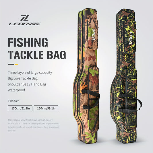 Portable and waterproof fishing pole storage bag for outdoor activities.