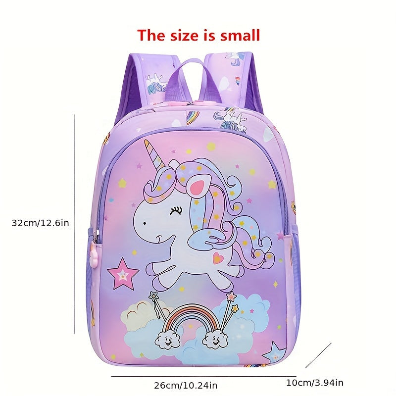 Cute Unicorn Princess Backpack for Girls - Nylon, Waterproof & Lightweight with Adjustable Straps, Zip Closure - Ideal for Kindergarten & Outdoor Adventures, Ages 3-6, Unicorn-themed.