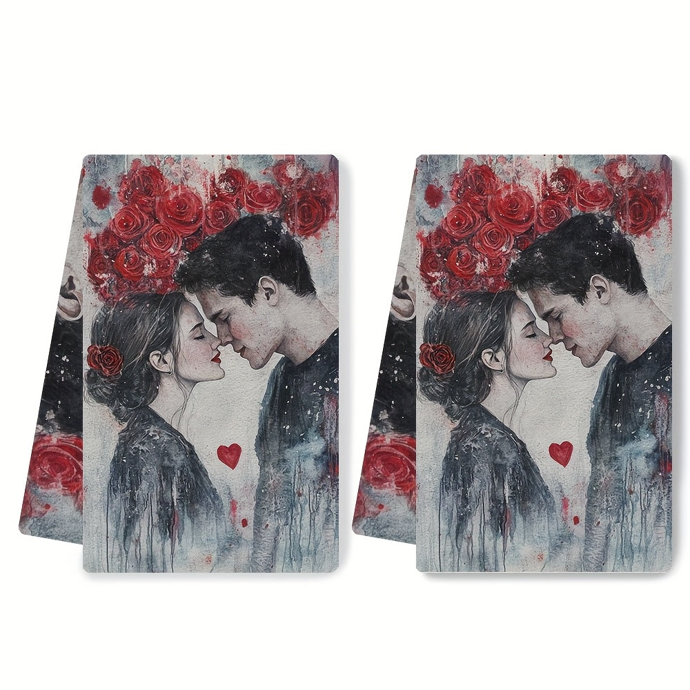 2 pieces of Valentine's Day themed ultra-soft kitchen towels, highly absorbent and perfect for holiday decor. Machine washable and measuring 16x24 inches. Item number: 2KYSYS1217673.