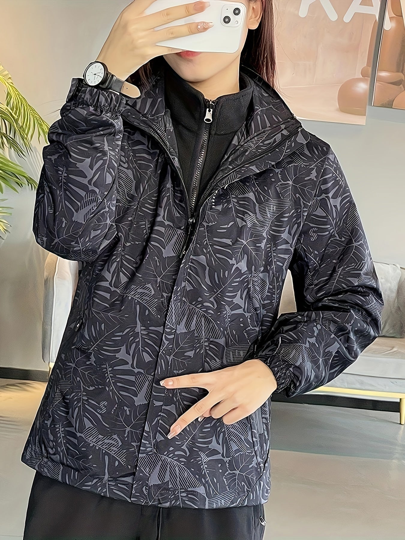 Women's Camouflage Outdoor Jacket with Removable Hood