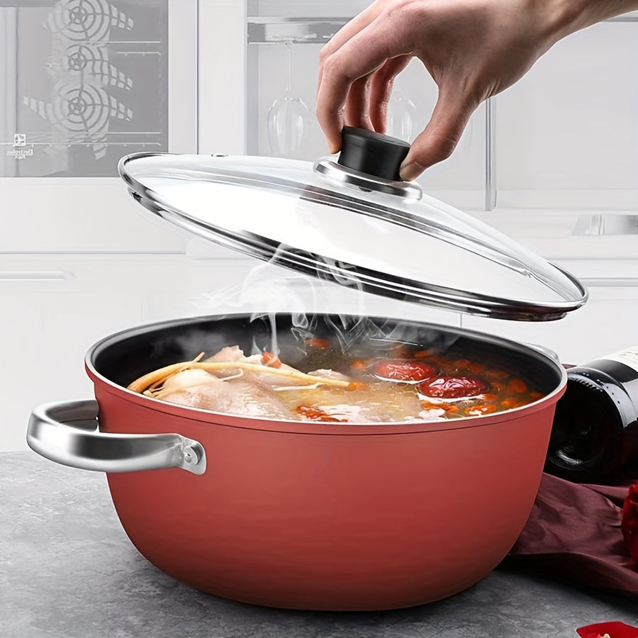 Multi-functional 24.0cm Cast Iron Soup Pot with Lid - Ideal for Hot Pot, Cooking at Home & Entertaining - Works with Any Stovetop