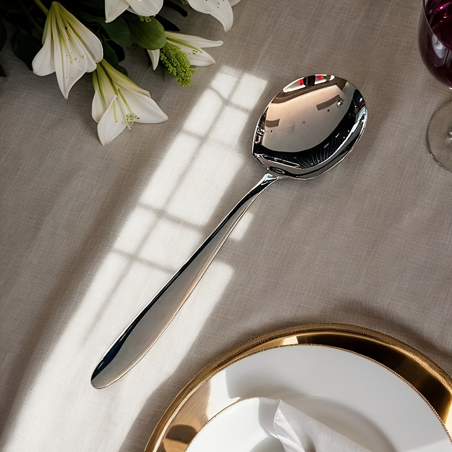 Sleek and durable stainless steel square spoon for buffet, dinner parties, and everyday use. Suitable for serving and cooking.