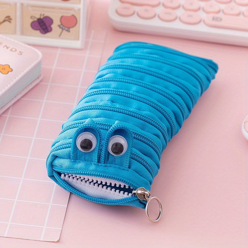 1pc Cute Caterpillar Pencil Case with Large Capacity - Ideal for Students, Back to School, Makeup Brush, and Pen Storage.