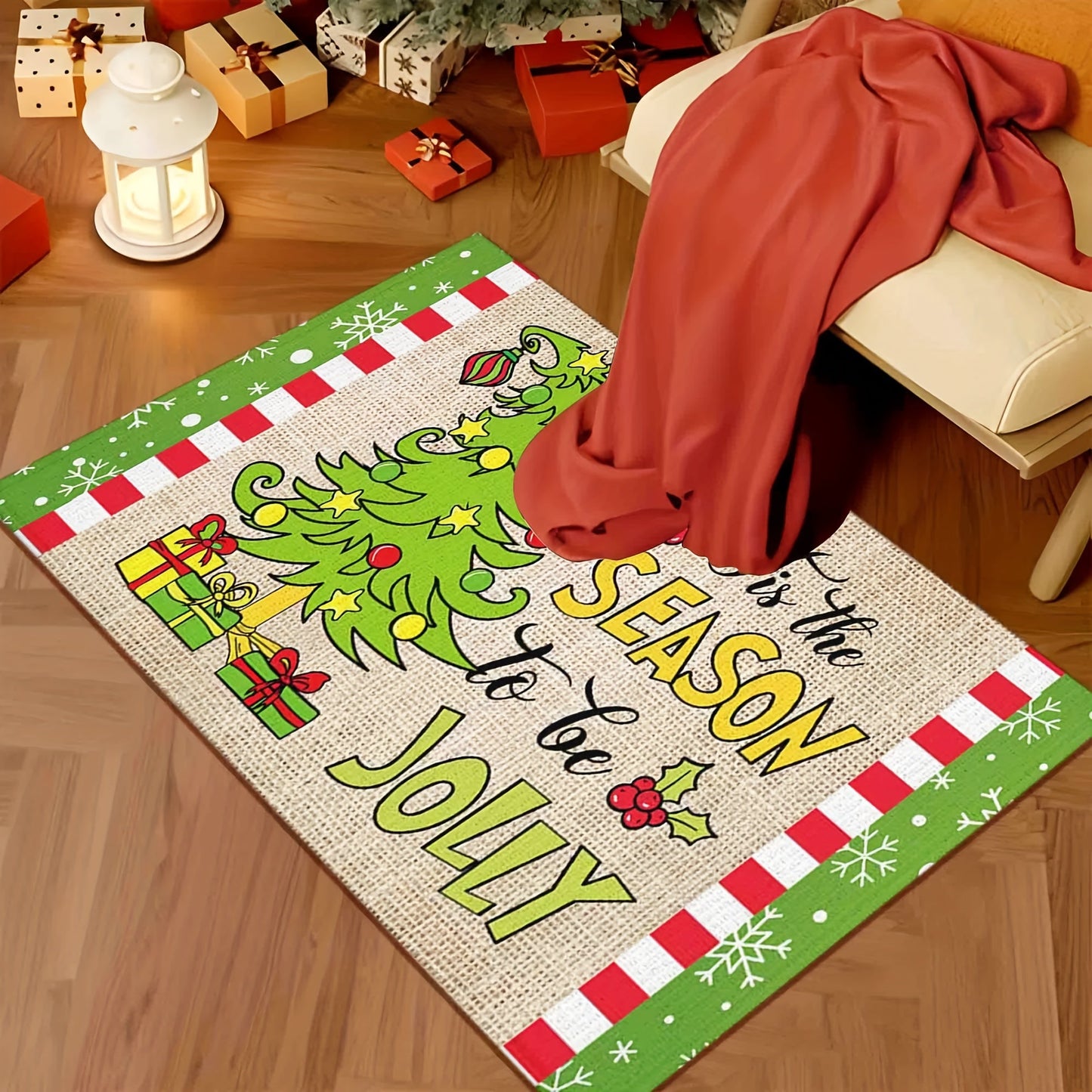 Get into the festive spirit with this Whoville Christmas floor mat! Featuring a delightful Christmas tree design with a green edge snowflake decoration, this non-slip mat is perfect for adding a touch of holiday cheer to your home or outdoor space. Ideal