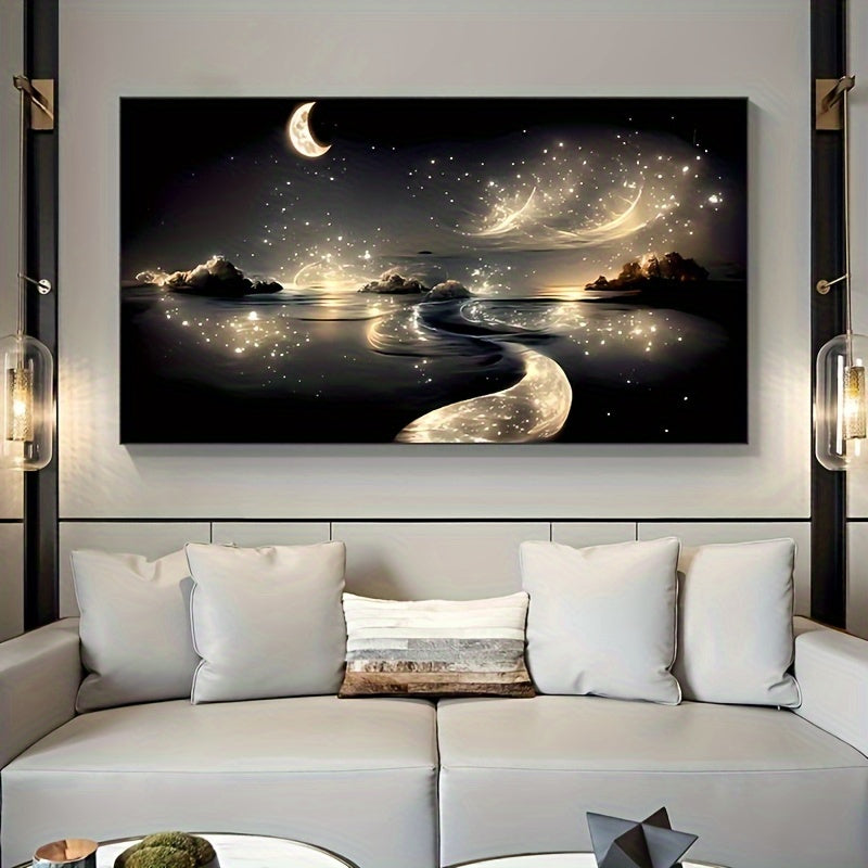 Dreamy River Poster: Enchanting Night Landscape with Sparkling Stars. Ideal for Modern Home Decor. Unframed Art Print. Perfect Gift. Outdoor Decor.