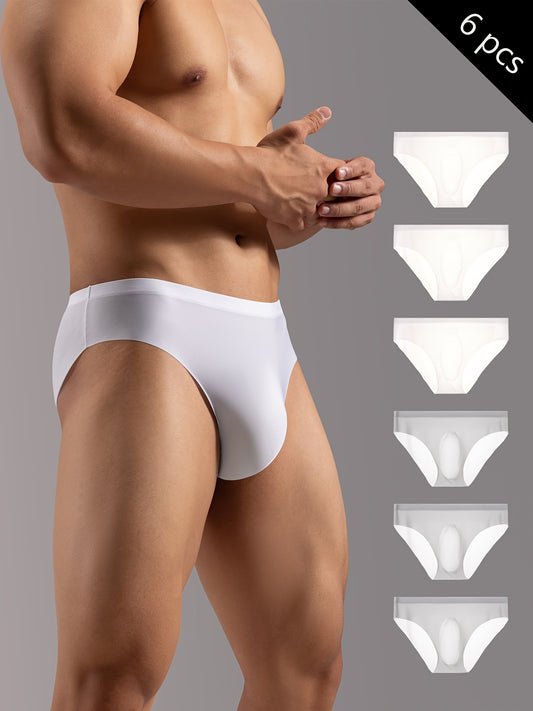 6-Pack of Solid Color Men's Briefs, 3D Molded Underwear, Semi-Transparent Triangle Pants, Quick-Dry and Breathable, Soft and Comfortable, U-Shaped Front, Stylish and Sexy.