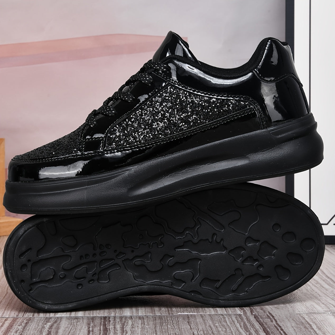 Sequin low-top sneakers with synthetic upper, fabric lining, and EVA sole for women - perfect for outdoor activities, travel, and casual wear.