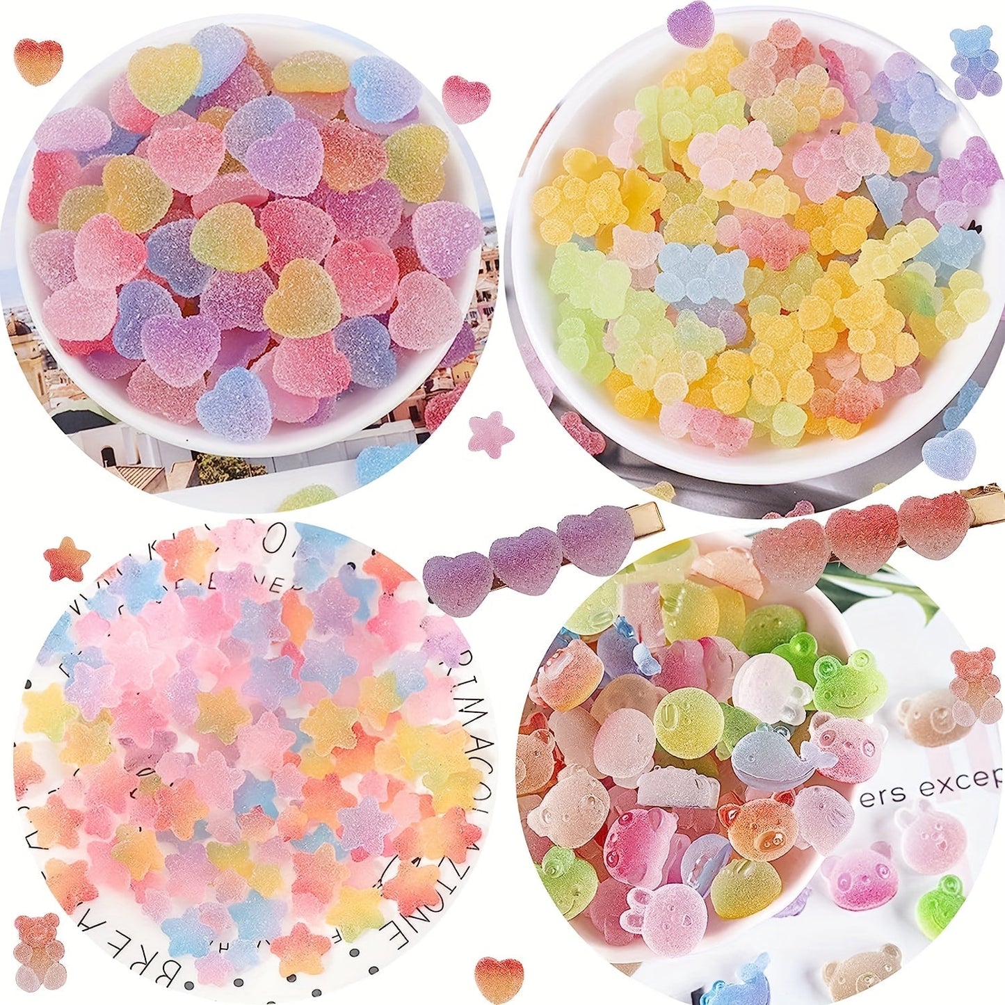 Get 120 pieces of adorable Slime Charms featuring Kawaii Candy designs, 3D Nail Charms, and Mini Flatback Beads in the shape of Gummy Bears. Perfect for creating your own unique resin jewelry, cell phone decorations, scrapbooking embellishments, and DIY