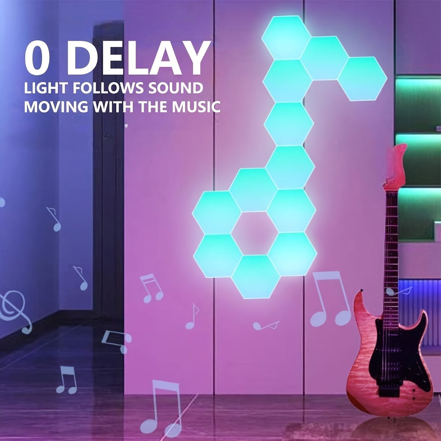 Smart RGB Hexagon LED Wall Lights with Sound Remote Control - Set of 10 Pieces. Modular Panels for DIY Geometry Splicing and Music Sync. Perfect for Room Decor.