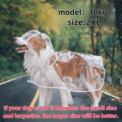 Waterproof dog raincoat made of ABS & PVC, hand wash, press buckle closure, suitable for all breed sizes.