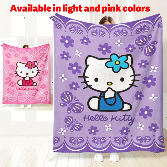 Introducing the Hello Kitty Plush Blanket: Soft and Warm Flannel Throw in Your Choice of Purple or Pink. Whether for the Bedroom, Office, or Travel, this Blanket is the Ideal Gift for Birthdays, Christmas, and More. Enjoy All-Season Comfort with this