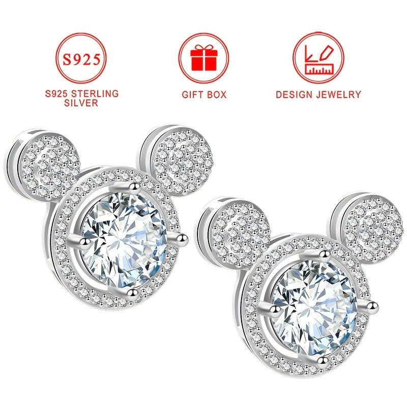 Add a touch of elegance and sexiness with these stunning 925 Sterling Silver earrings featuring a cute Mickey design accented with sparkling cubic zirconia. These large studs are perfect for both daily wear and special occasions. The silver plated