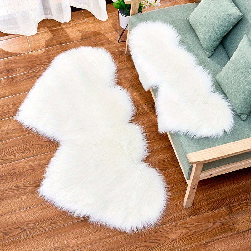 Double Heart Faux Sheepskin Rug, Heart Shaped Fluffy Rug, Soft Plush Shaggy Carpet Area Mats, Girls Bedroom Sofa Decor, Home Floor Accent