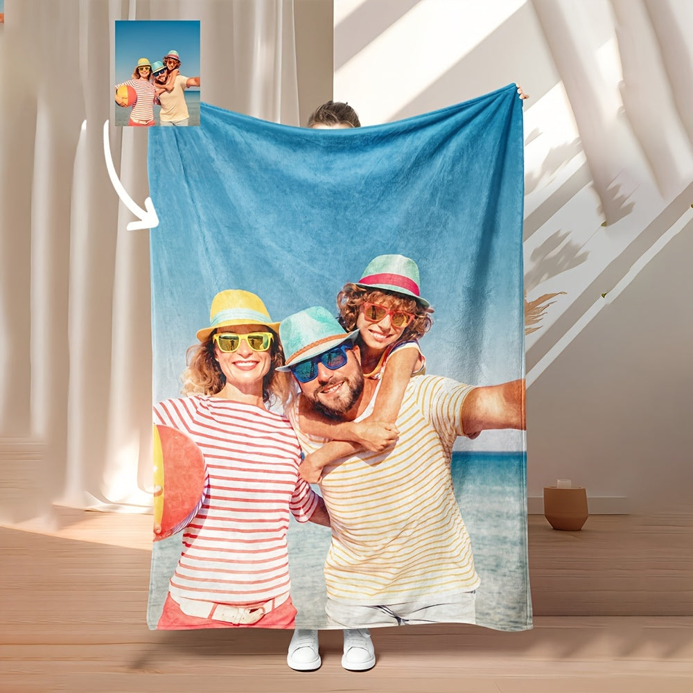 Personalized Flannel Throw Blanket with Custom Photo, Cozy and Soft, High-Quality Digital Printing, Expertly Knitted using Polyester, Lightweight 200-250g Fabric, Suitable for Every Season, Perfect Present for Any Occasion.