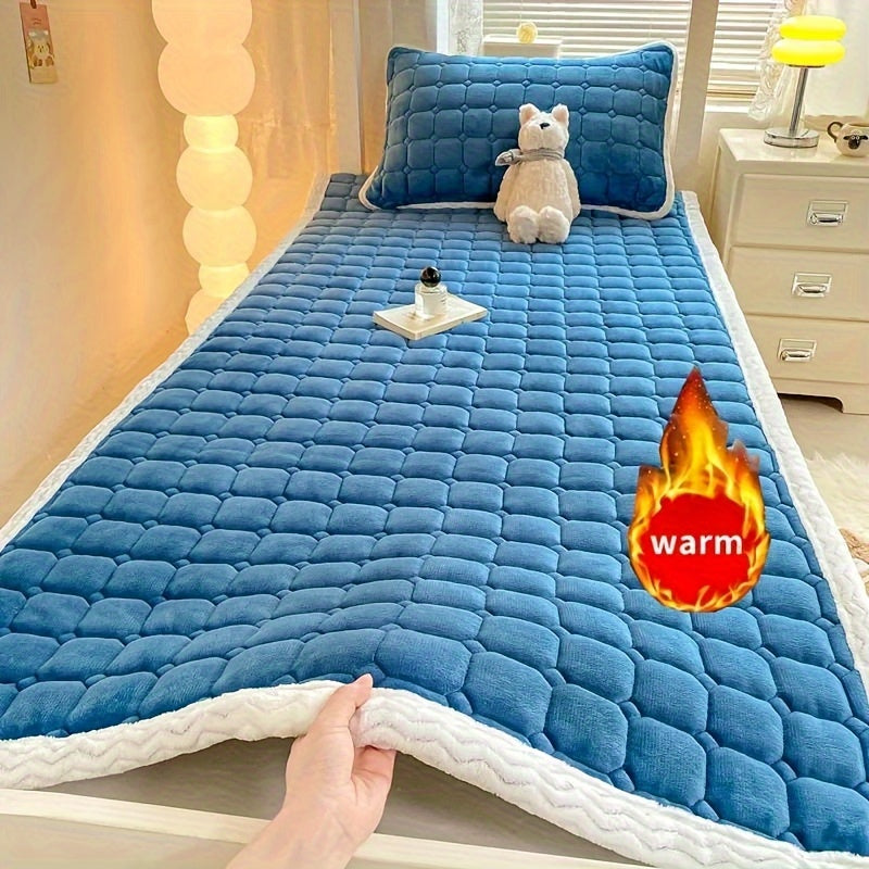 Stay warm and cozy with our Soft Thickened Warm Velvet Mattress Topper. This machine washable, foldable bedding is perfect for all seasons. Made with quilted milk velvet fabric and polyester filling, it is comfortable and luxurious. Not waterproof. The