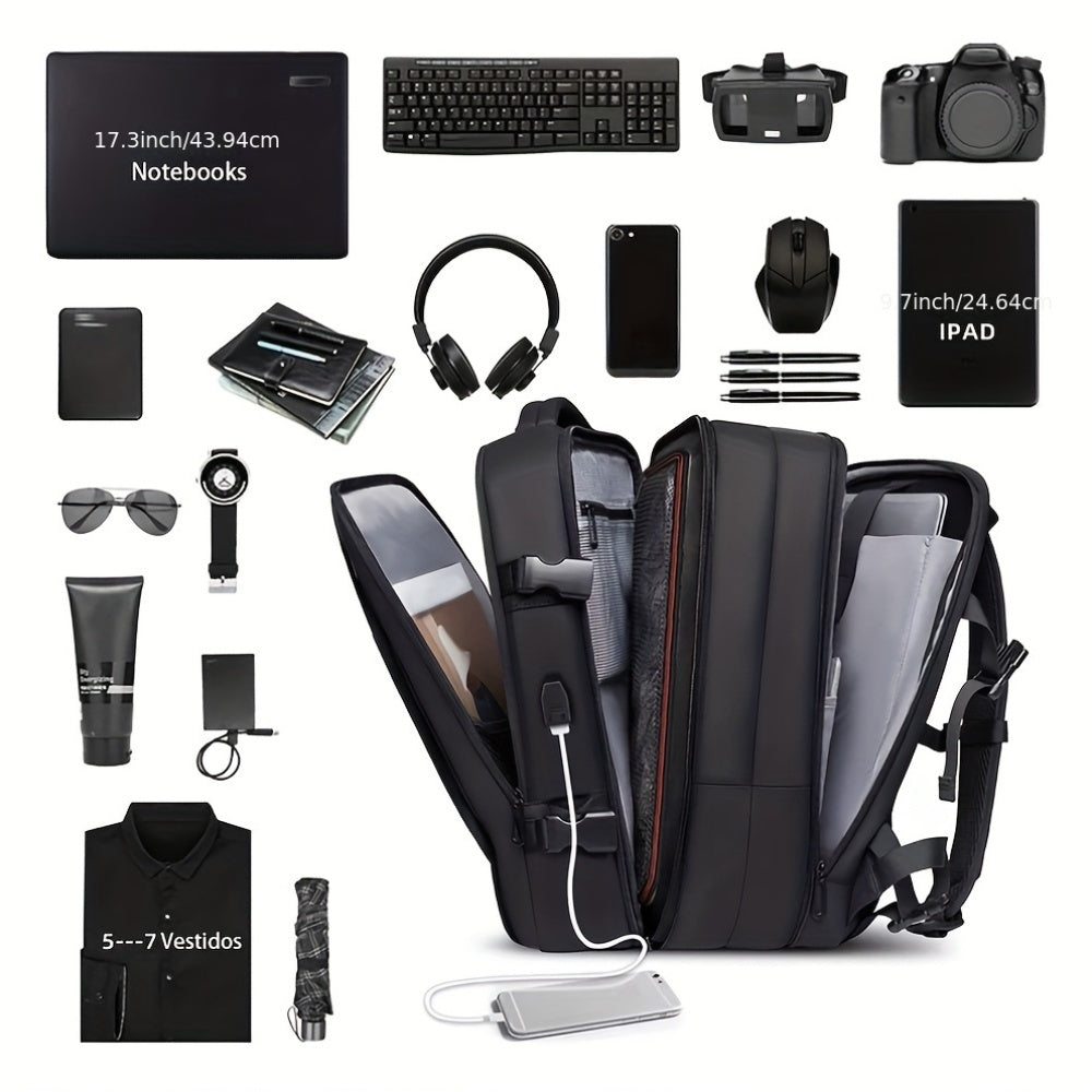 Spacious men's backpack with compartments for travel, business trips, laptops, and college students.