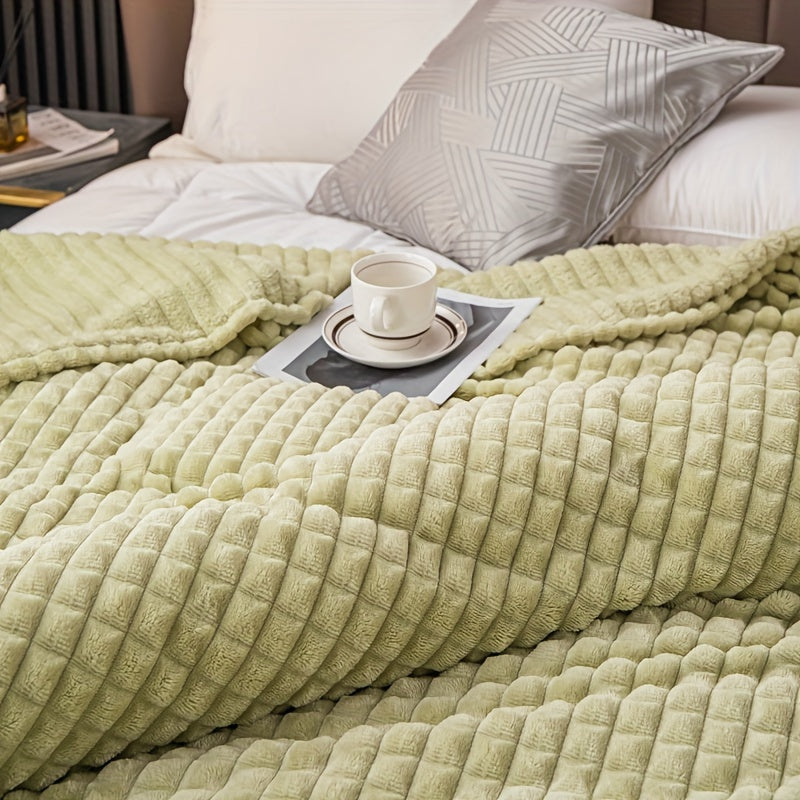 Soft and comfortable waffle plush blanket, made of milk velvet, perfect for use in the bedroom, sofa, office, car, camping, and travel. This multifunctional blanket comes in white, gray, green, brown, and silvery gray solid colors and checkered pattern.