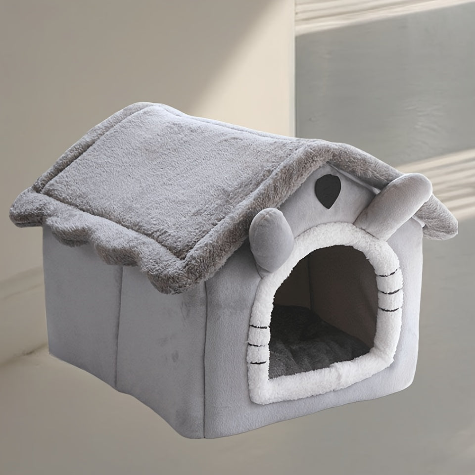 Pet house for cats and dogs with detachable washable winter bed made of soft polyester, designed in classic style.