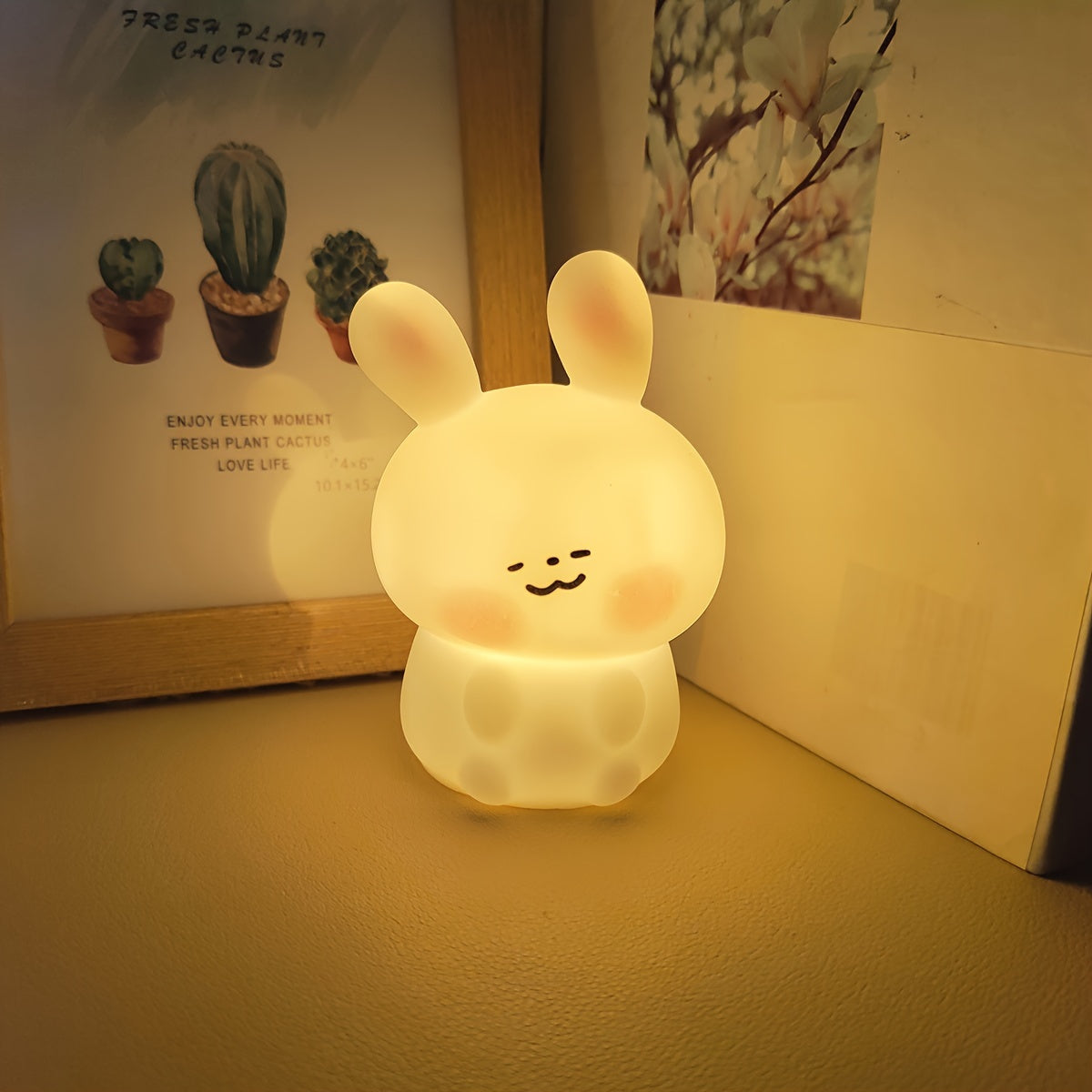 Blush Bunny LED Night Light powered by button batteries, ideal for parties and bedroom decoration gift for friends and family.