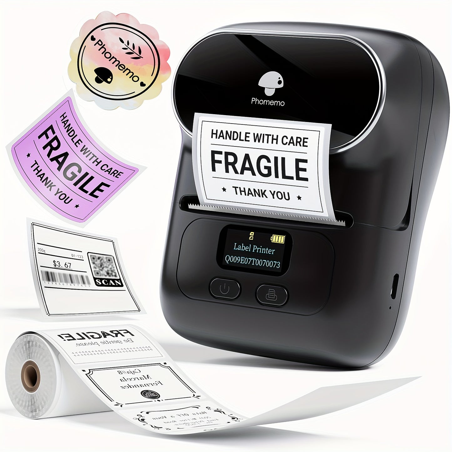 The Phomemo M110 Label Maker is a portable thermal printer compatible with Android, IOS, Windows & Mac, great for product, address, small business, sticker, home, or DIY labeling. It comes