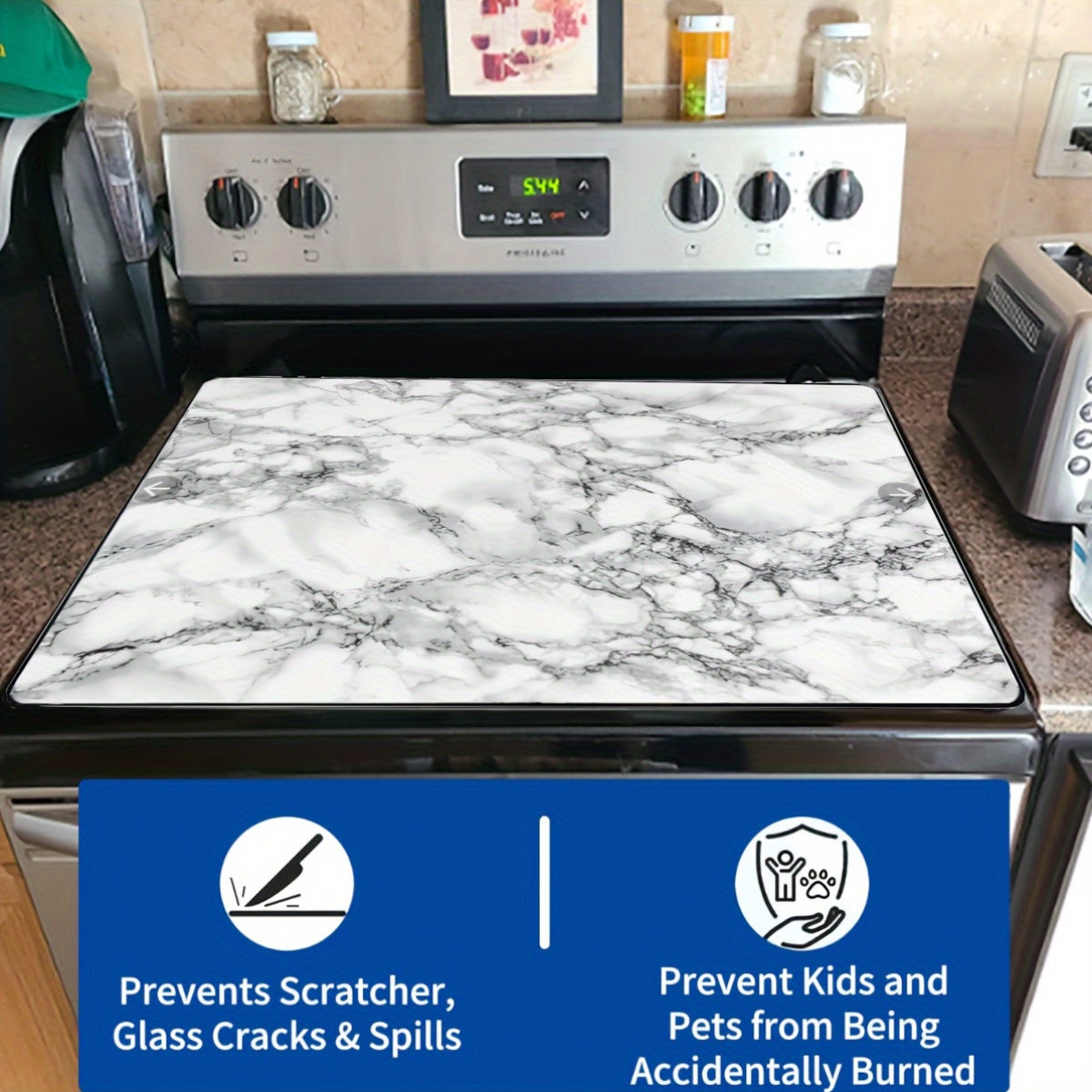 This multipurpose kitchen accessory is a 1 piece marble non-slip stove top cover that is heat resistant and designed to protect induction cookers. It is foldable and can also be used as an electric range mat to prevent scratches. In addition, it is