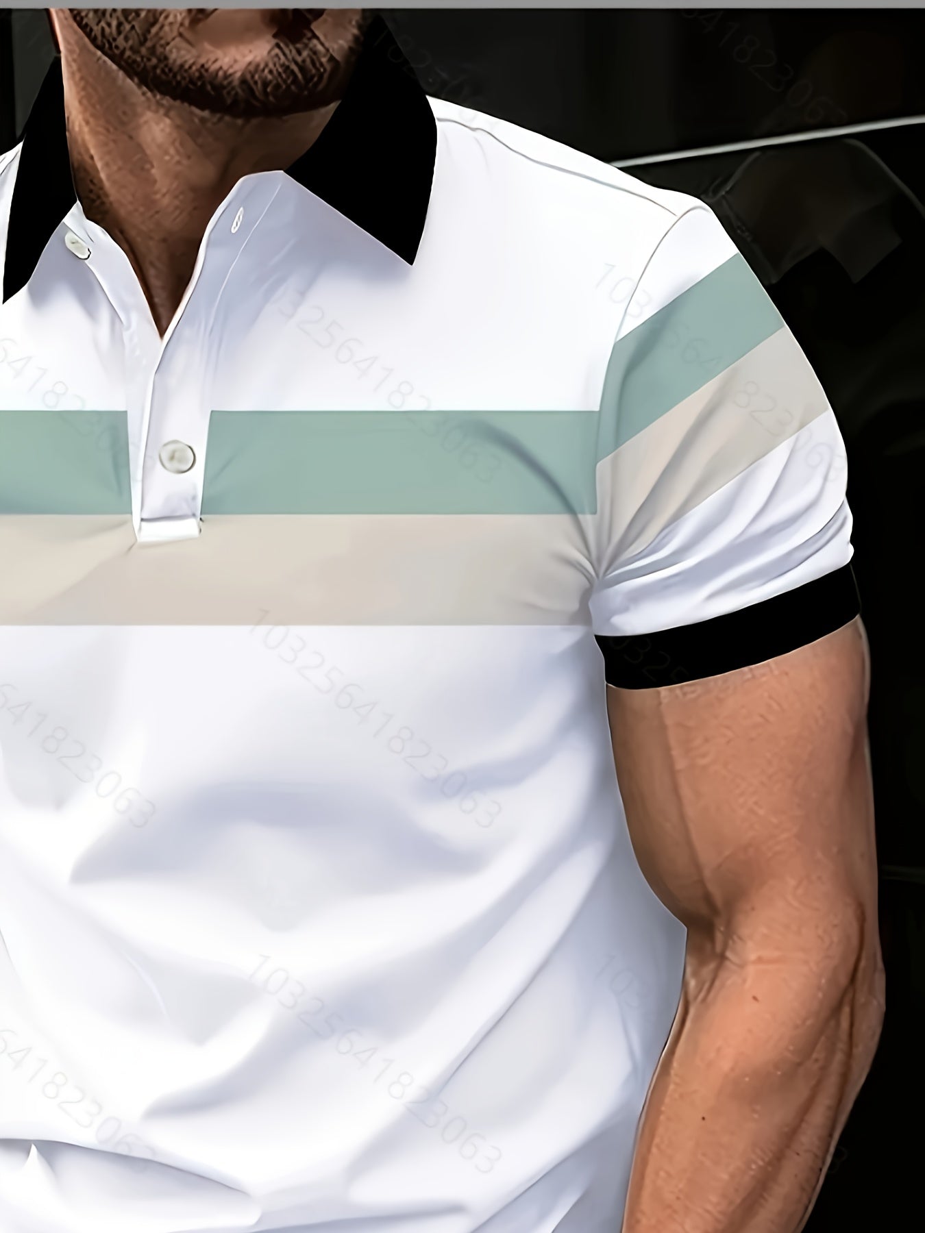 Men's Casual Block Color Polo Shirt made of polyester knit fabric, with lapel collar and button details for all-season wear.