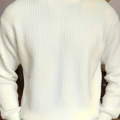 Men's black cotton-blend crew neck sweater with soft ribbed texture, perfect for fall/winter warmth in a casual attire.