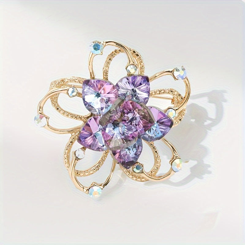 This elegant and exquisite flower brooch, adorned with sparkling rhinestones, is perfect for adding a touch of glamour to ladies' accessories such as bags, hats, coats, and badges.