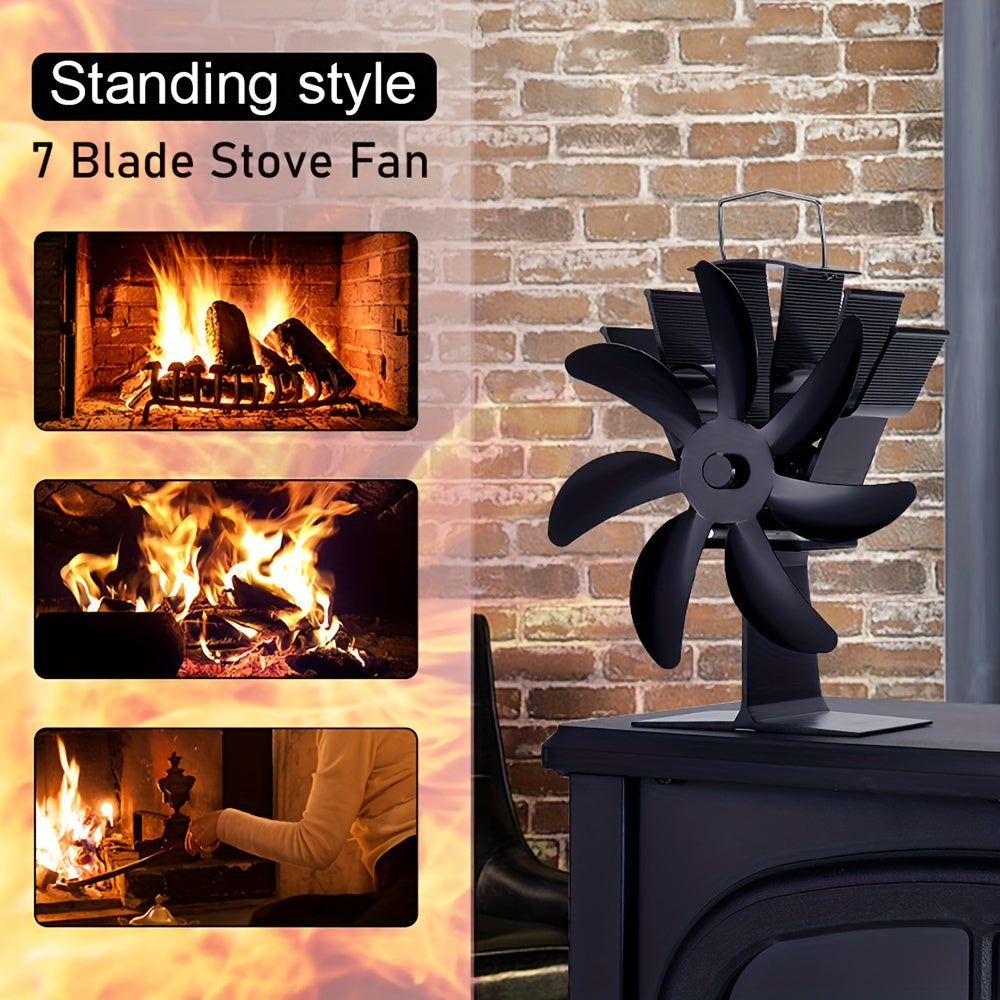 EcoHeat Aluminum 7-Blade Heat Powered Fireplace Fan for Log Wood Burner - Portable Exhaust Fan, Energy Efficient Heat Distribution, Quiet Operation - No Electricity Required