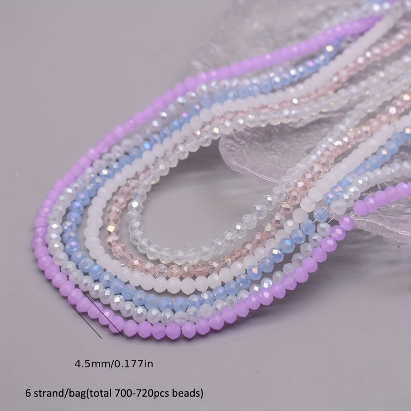 720 pieces of faceted glass rondelle beads measuring 4mm each, sold in a convenient bag. Perfect for crafting jewelry, DIY projects, and adding embellishments to clothing items such as necklaces, bracelets, and more.