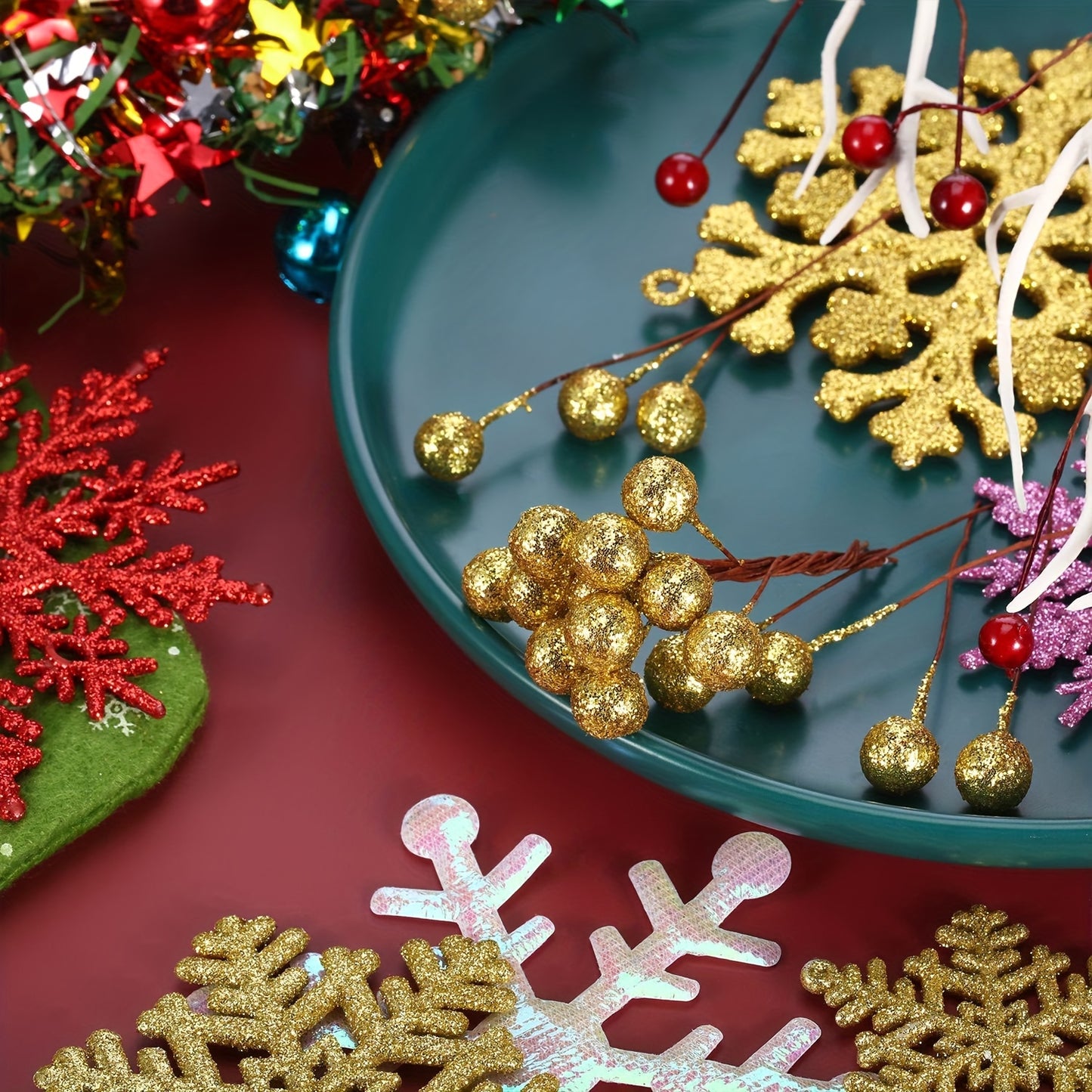 50 artificial holly berries on wire for Christmas decorations.