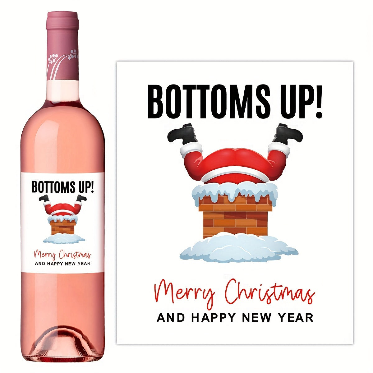 6 Christmas wine bottle labels for a fun holiday gift, available in white, red, and black.