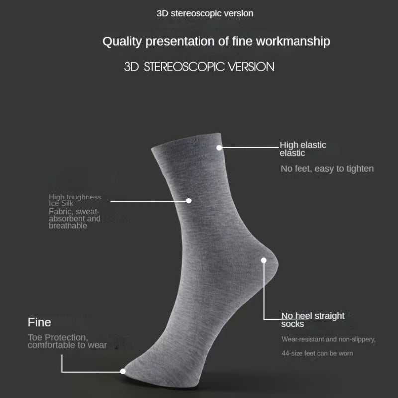 10 pairs of men's ultra-thin, sweat-wicking mid-calf socks for daily wear and sports, made of a breathable polyester spandex blend in solid colors.