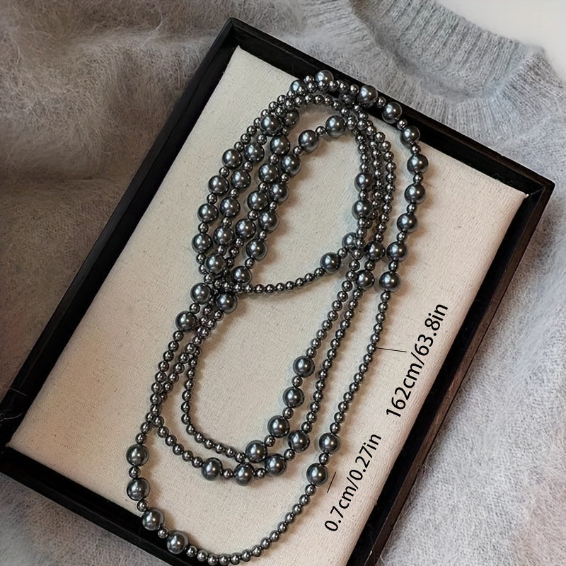 Exquisite Vintage-Inspired Double Layer Faux Pearl Necklace - Elegant Long Sweater Chain for Women, Ideal for Casual Wear