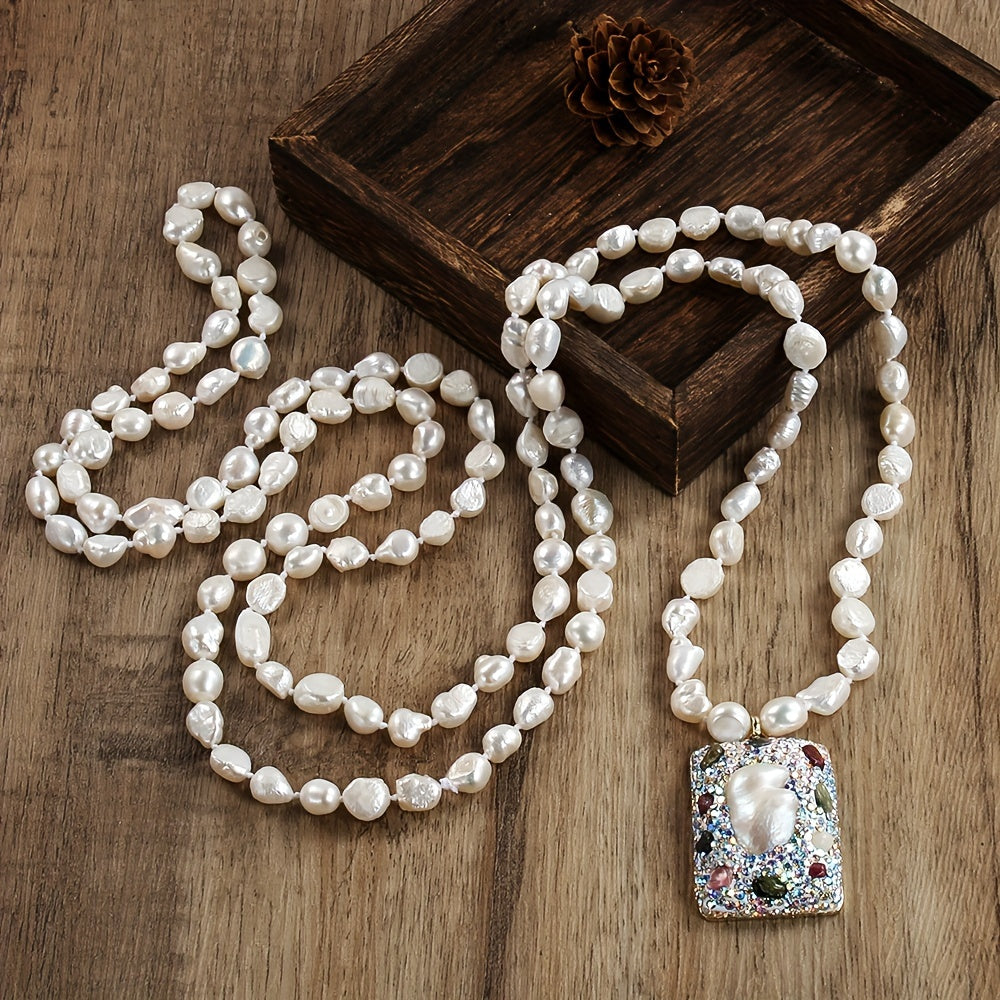 Embrace a Bohemian Vacation Vibe with our 150CM Natural Baroque Biwa Pearl Pendant Necklace featuring Freshwater Pearls. Perfect for August Birthdays, this piece is free of plating and perfect for daily wear or music festivals. It's the ideal accessory