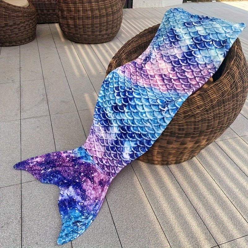 Soft and warm mermaid tail flannel throw blanket with a cozy design - perfect for couch, bed, office, or travel. Machine washable with a stylish geometric pattern.