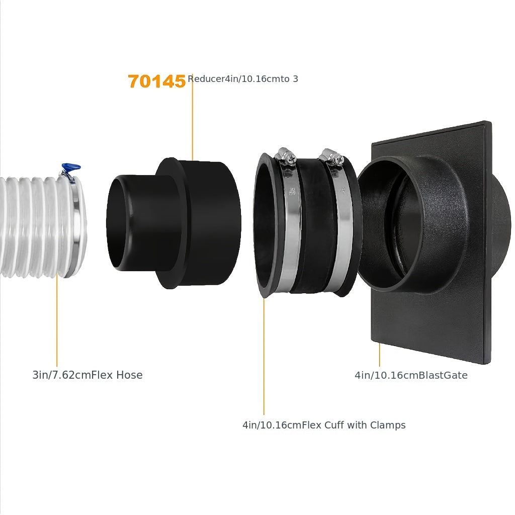 Reducer for Pipes: Transition from 4-Inch to 3-Inch, Ideal for Dust Collectors, Made of Sturdy Plastic Material, Simple Installation for Residential and Commercial Applications