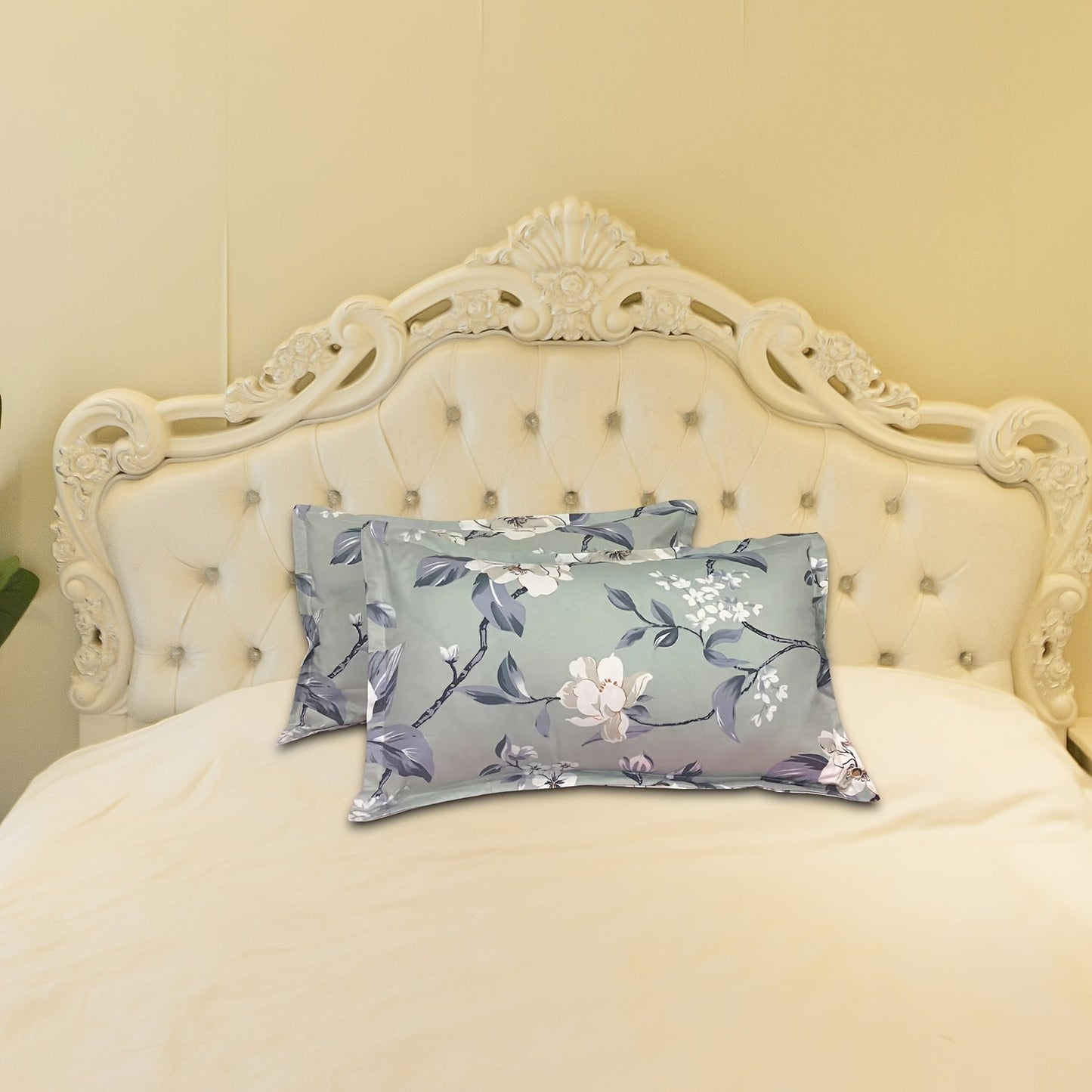 Two Floral Satin Pillowcases with Envelope Closure, Made of Soft Sanded Polyester with Woven Design, Machine Washable, Active Print, 90g Fabric Weight. Standard Size Decorative Pillow Covers (Inserts not included).