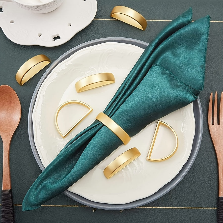 6 golden stainless steel napkin rings for elegant table decor during Christmas and special occasions.