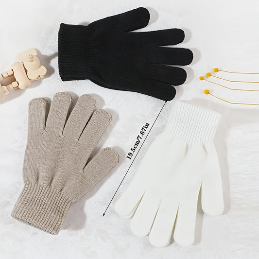 Three Pieces of Women's Cozy Knit Gloves - Available in Solid Colors, Perfect Fit for Outdoor Activities, Keeping you Warm and Protected from the Wind, Easy to Wash in the Machine