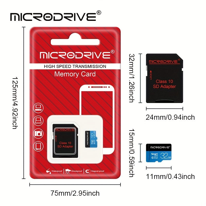 Карта памяти Microdrive Blue Class 10 TF доступна в объемах 32 ГБ, 64 ГБ, 128 ГБ и 256 ГБ с поддержкой U3, включает адаптер SD для смартфонов и DVR.