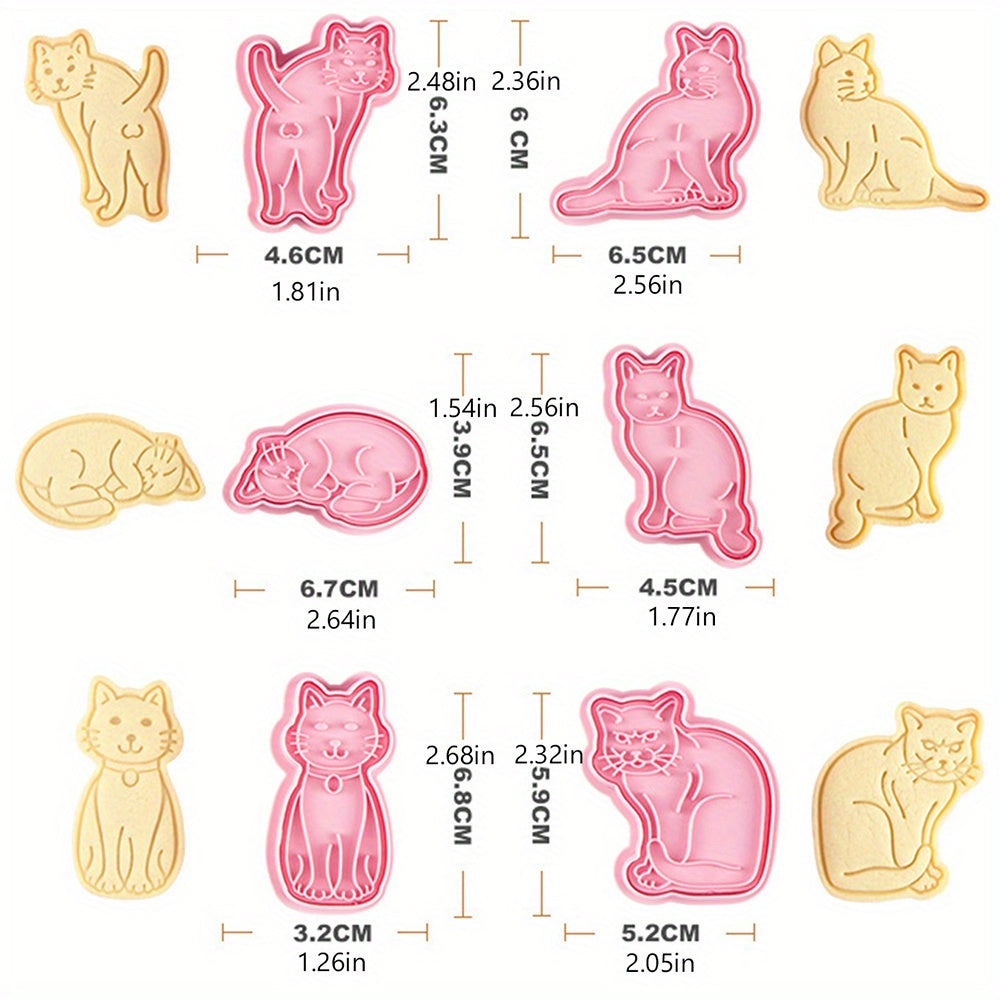 Set of 6 Adorable Cat Cookie Cutters with Pushers - Ideal for Making Delicious Treats and Decorating Cakes