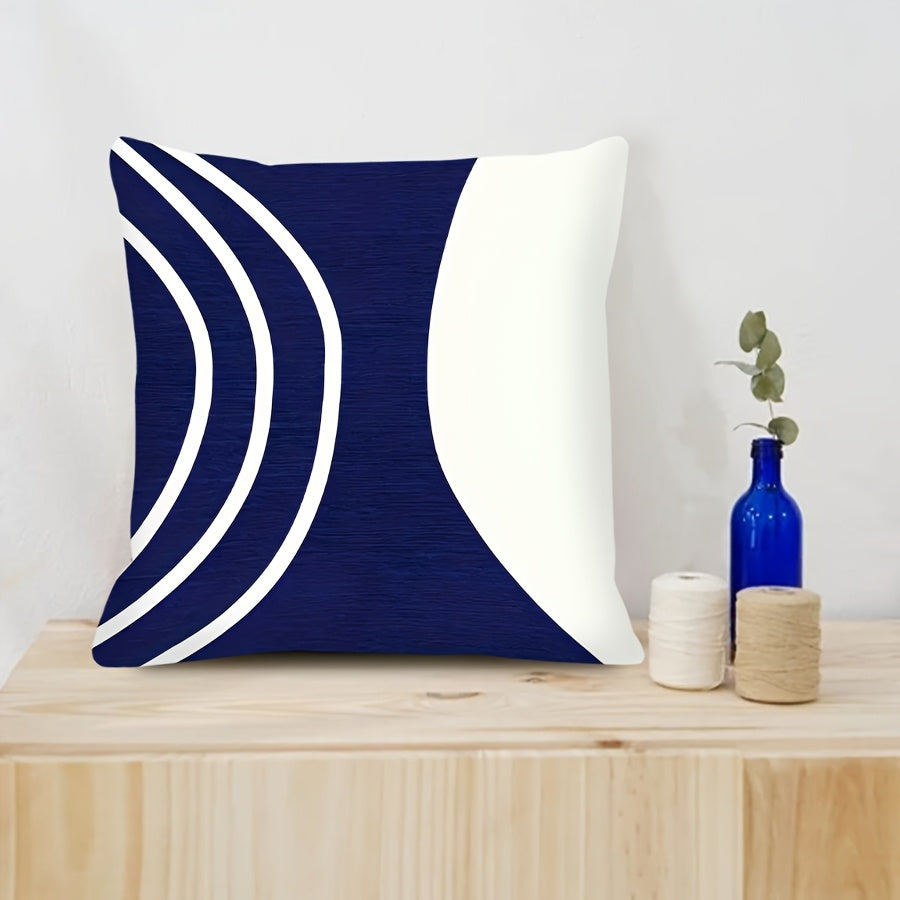 Chic Navy Blue & White Geometric Throw Pillow Cover, 1 Piece, 44.96cm Square, Modern Boho Decor with Zipper Closure, Made of Machine Washable Polyester, Perfect for Living Room & Bedroom - Insert not Included