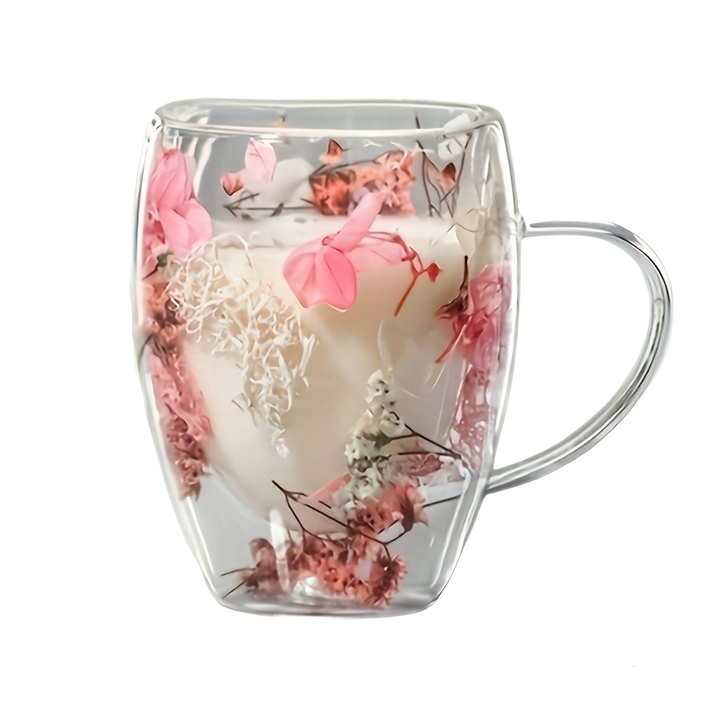 Set of 2 Floral Double-Wall Glass Mugs with Spoons, 11.83 oz Each, Non-Toxic and Durable, Hand Wash Recommended, Suitable for a Variety of Hot Beverages, Great for Home Entertaining and Gift-Giving on Special Occasions like Christmas, Thanksgiving