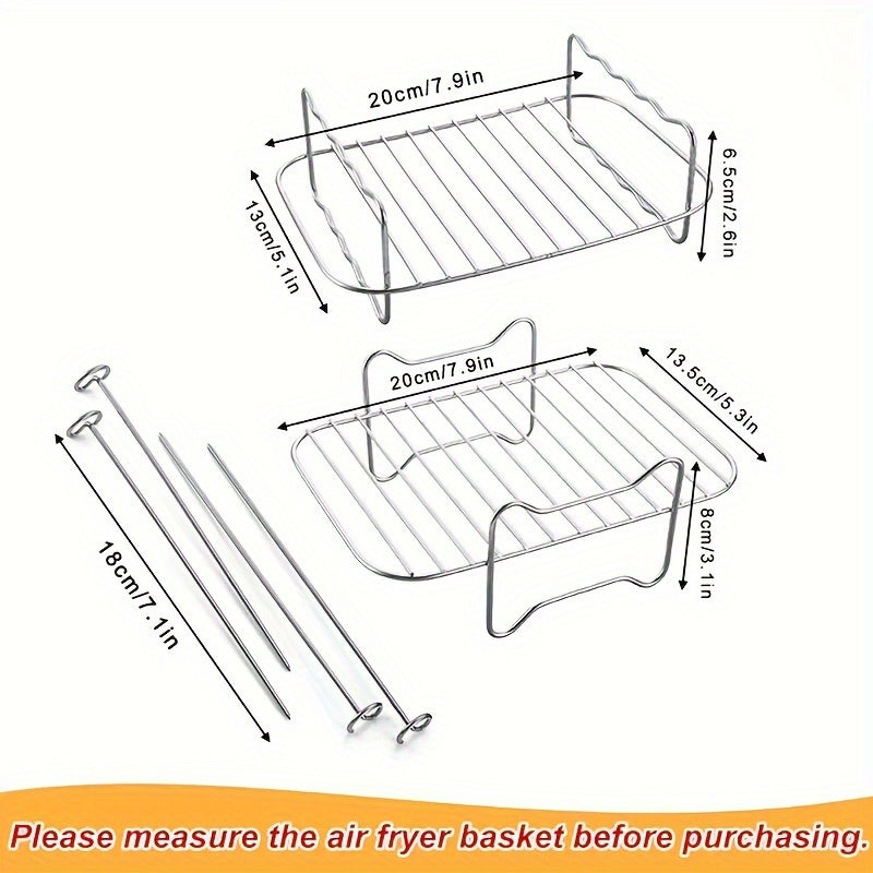 Set of 3 stackable multi-layer stainless steel dehydrator racks, set of 2 with 4 baking sticks, stackable air fryer rack, multi-purpose steaming and baking rack, cooling rack. Can be used as a dehydrator, baking rack, or deep fryer accessory. Perfect as